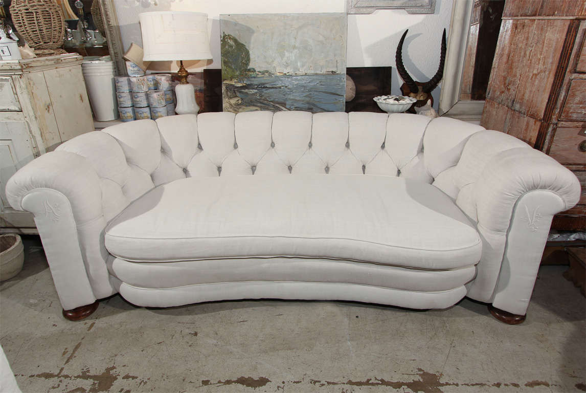you will never see another one like this. the details are amazing. <br />
we used our private french vintage linen collection to upholster. <br />
original frame and amazing feet. <br />
<br />
photos provided by 1stdibs