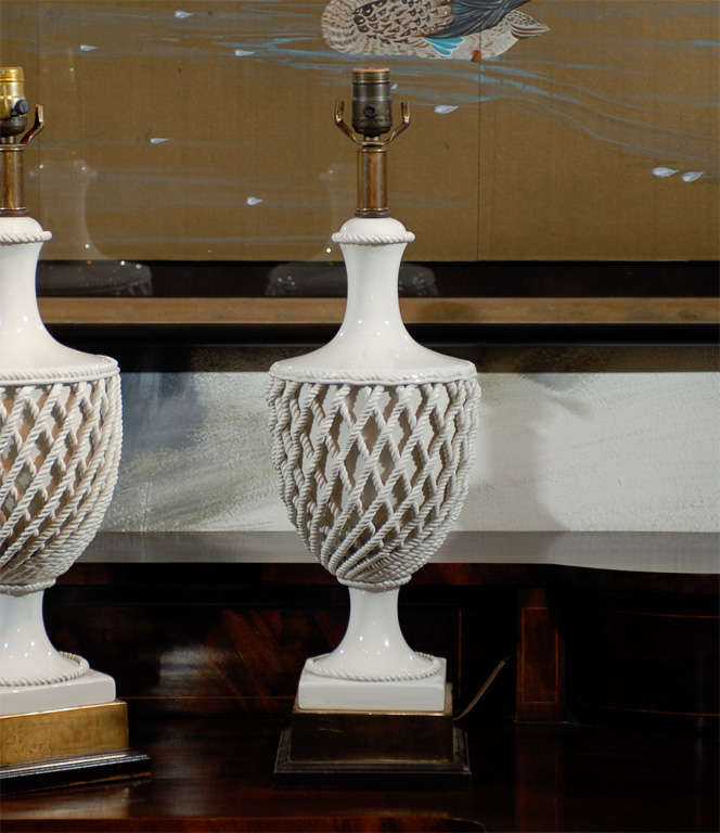 American Pair of  White Porcelain Frederick Cooper Lamps