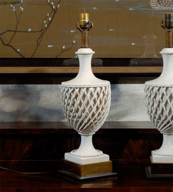 Pair of  White Porcelain Frederick Cooper Lamps In Excellent Condition In Atlanta, GA