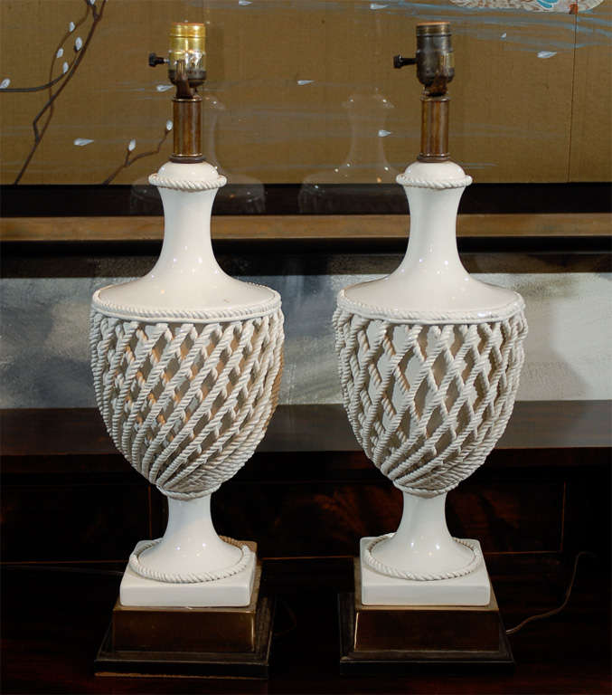 Pair of  White Porcelain Frederick Cooper Lamps 4