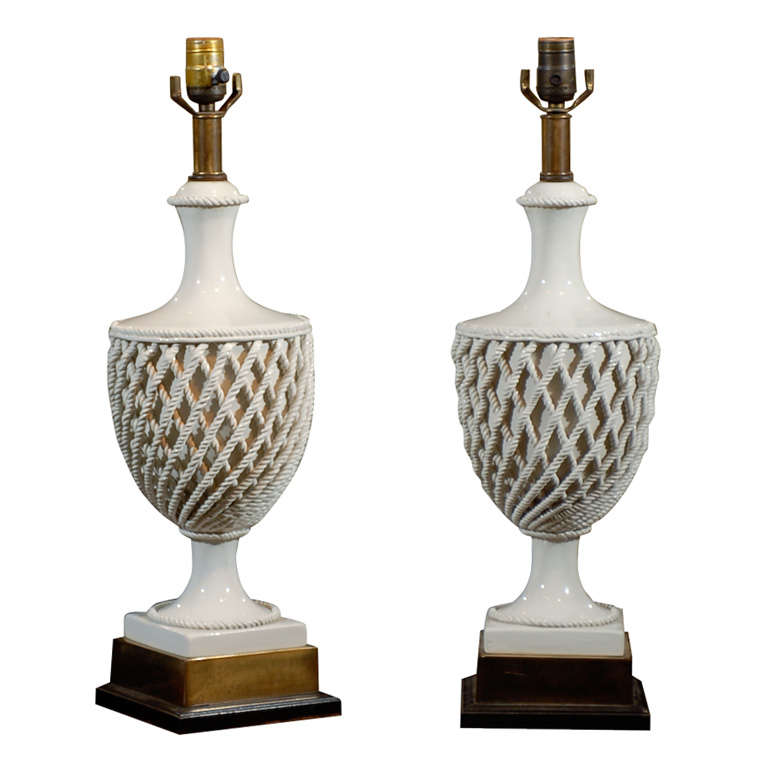 Pair of  White Porcelain Frederick Cooper Lamps