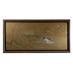Mallard Painting on Gold Silk