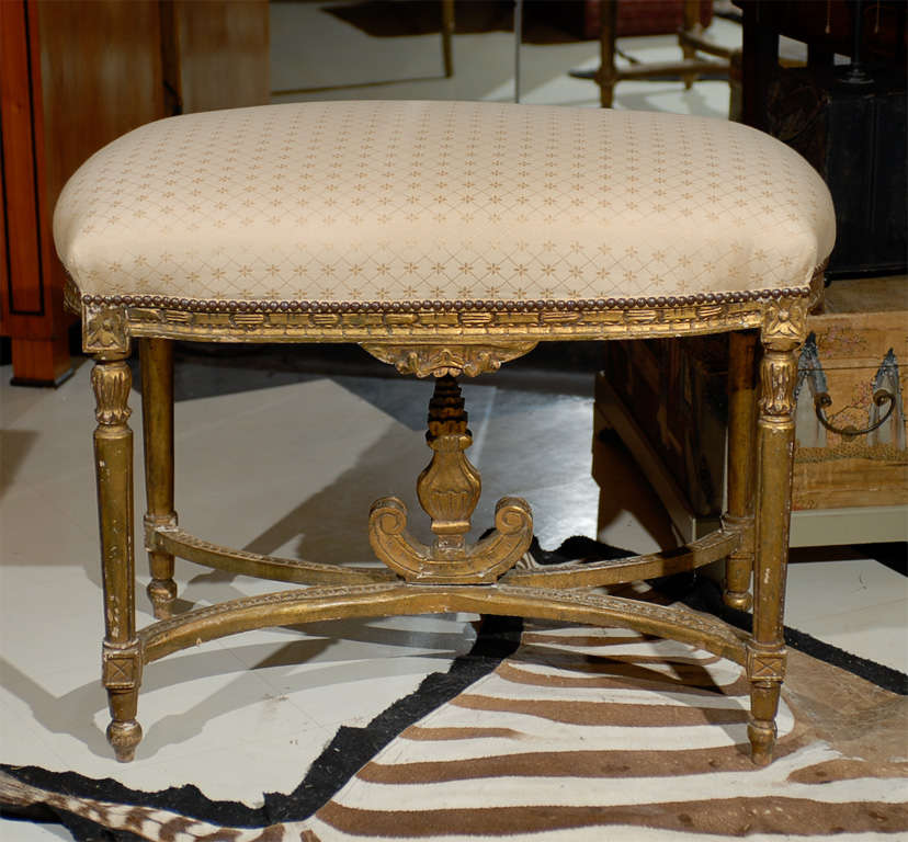 Upholstery Oversized Louis XVI Gilded Stool