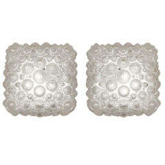 Pair of Shell Patterned Bubble Glass Square Flushmounts