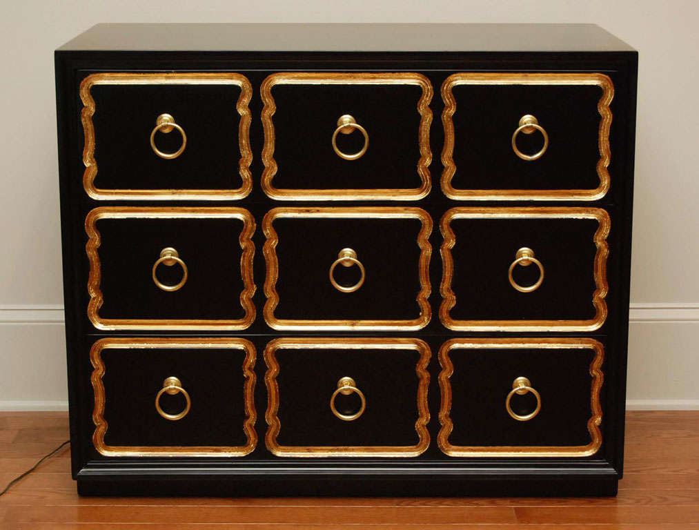 Pair of Dorothy Draper Espana chests of drawers, Made by Heritage.  Heritage stamp on inside of the drawer.