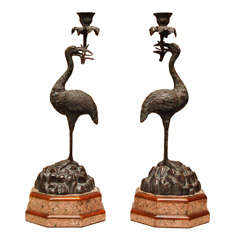 Antique Pair of Bronze French candlesticks.