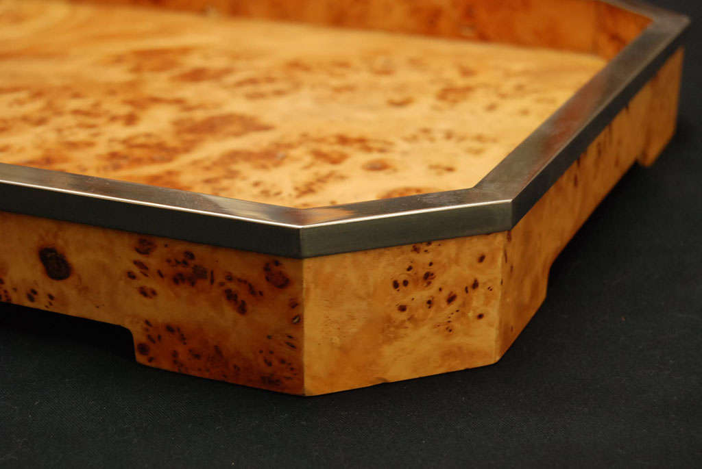 Italian Burl wood Tray with Nickeled Detail