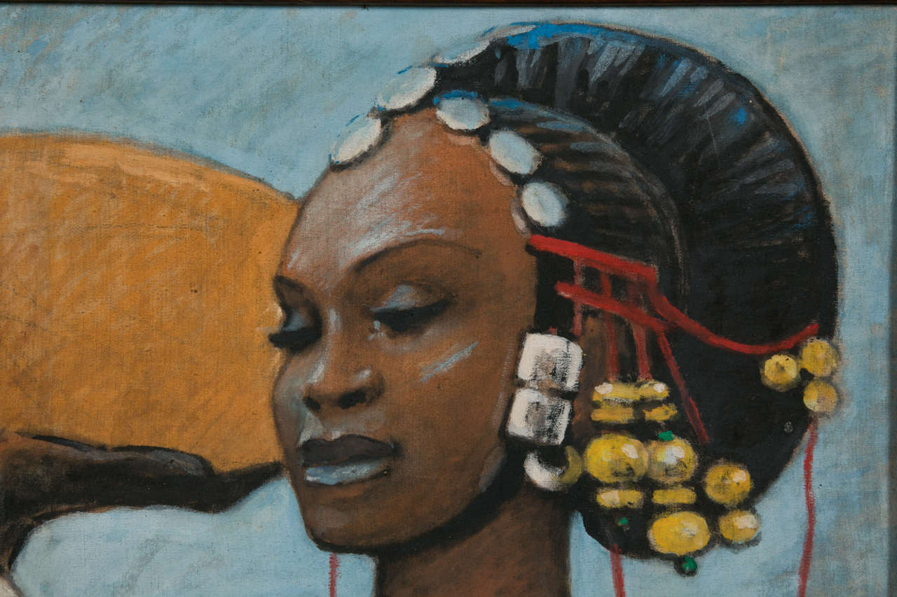 'Fulani Woman' Oil on Canvas by Pierre Foache, Art Deco, France, circa 1930 In Good Condition In Paris, FR