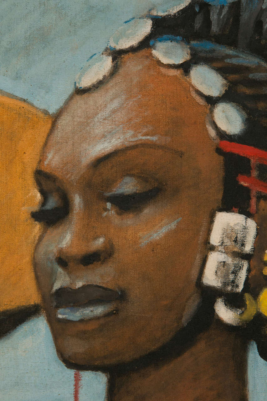 'Fulani Woman' Oil on Canvas by Pierre Foache, Art Deco, France, circa 1930 2