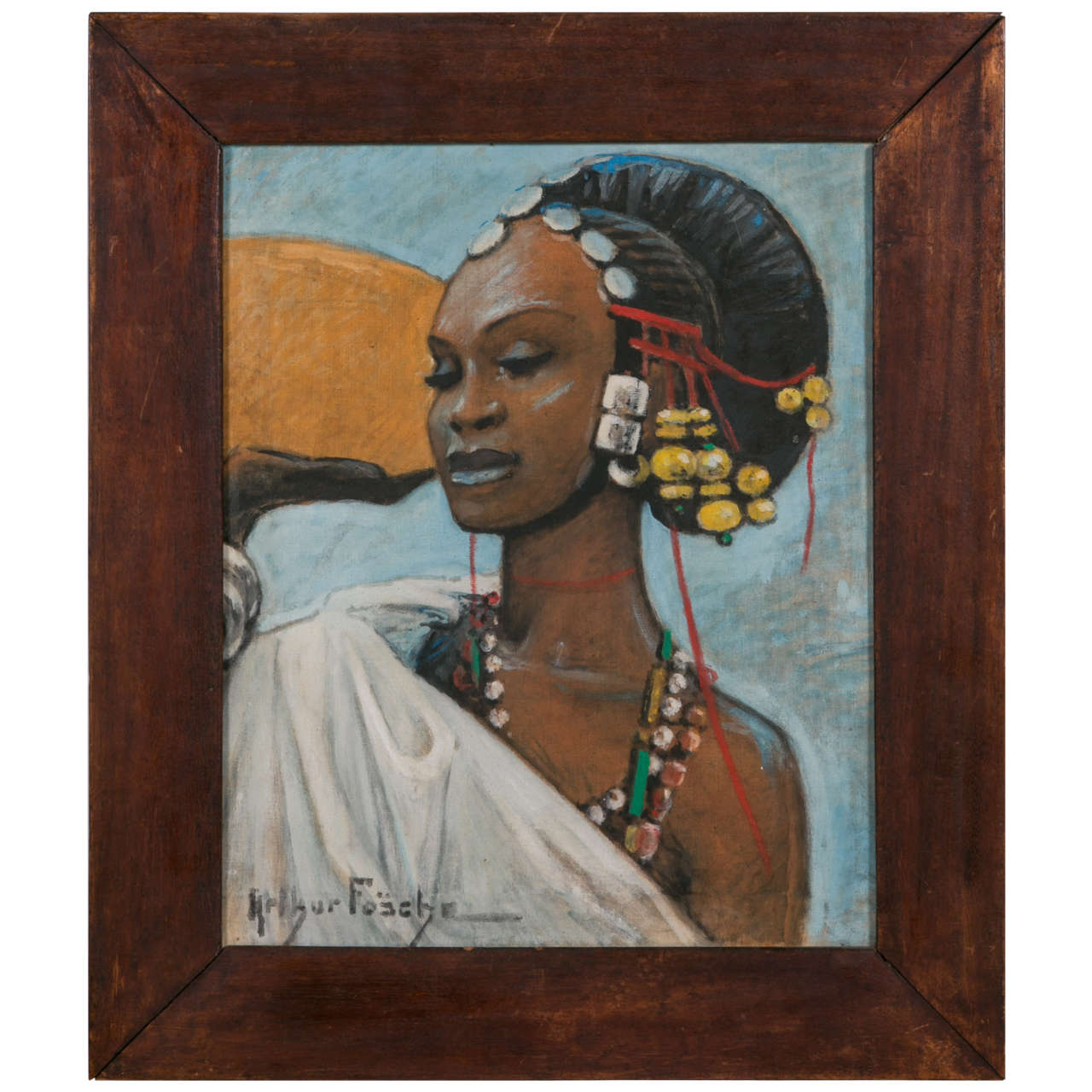 'Fulani Woman' Oil on Canvas by Pierre Foache, Art Deco, France, circa 1930