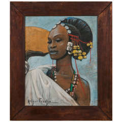 Vintage 'Fulani Woman' Oil on Canvas by Pierre Foache, Art Deco, France, circa 1930