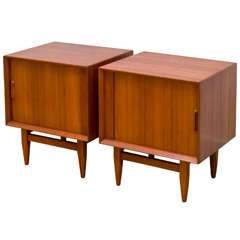 Danish Teak Tambour Door Nightstands