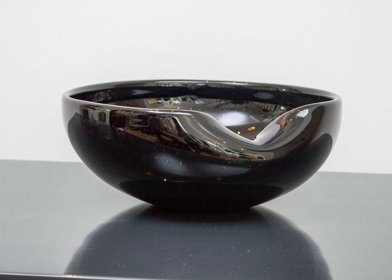 Large black crystal thumbprint bowl designed by Elsa Peretti for Tiffany & Co.