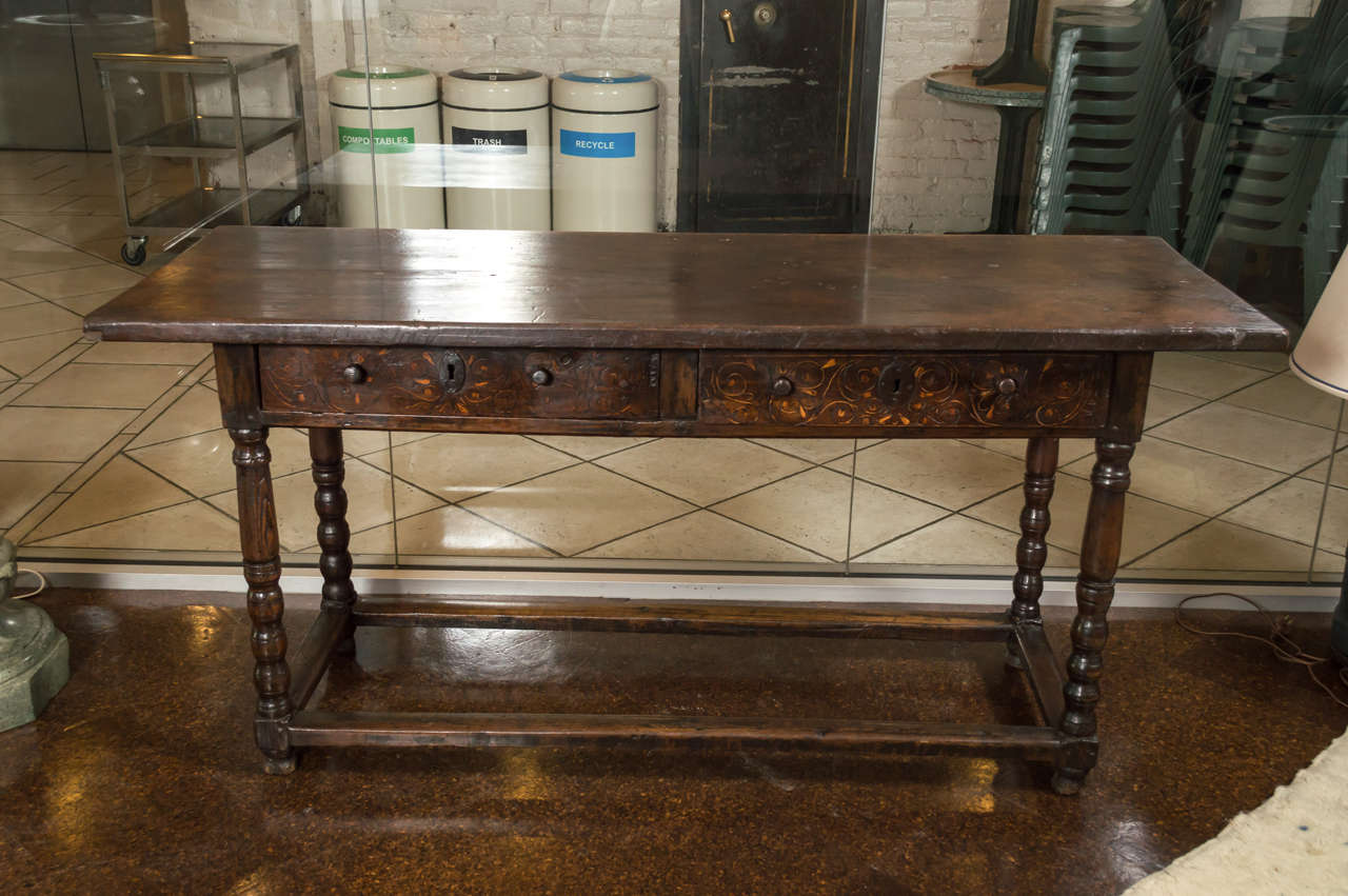 Spanish Walnut Two-Drawer Console Table