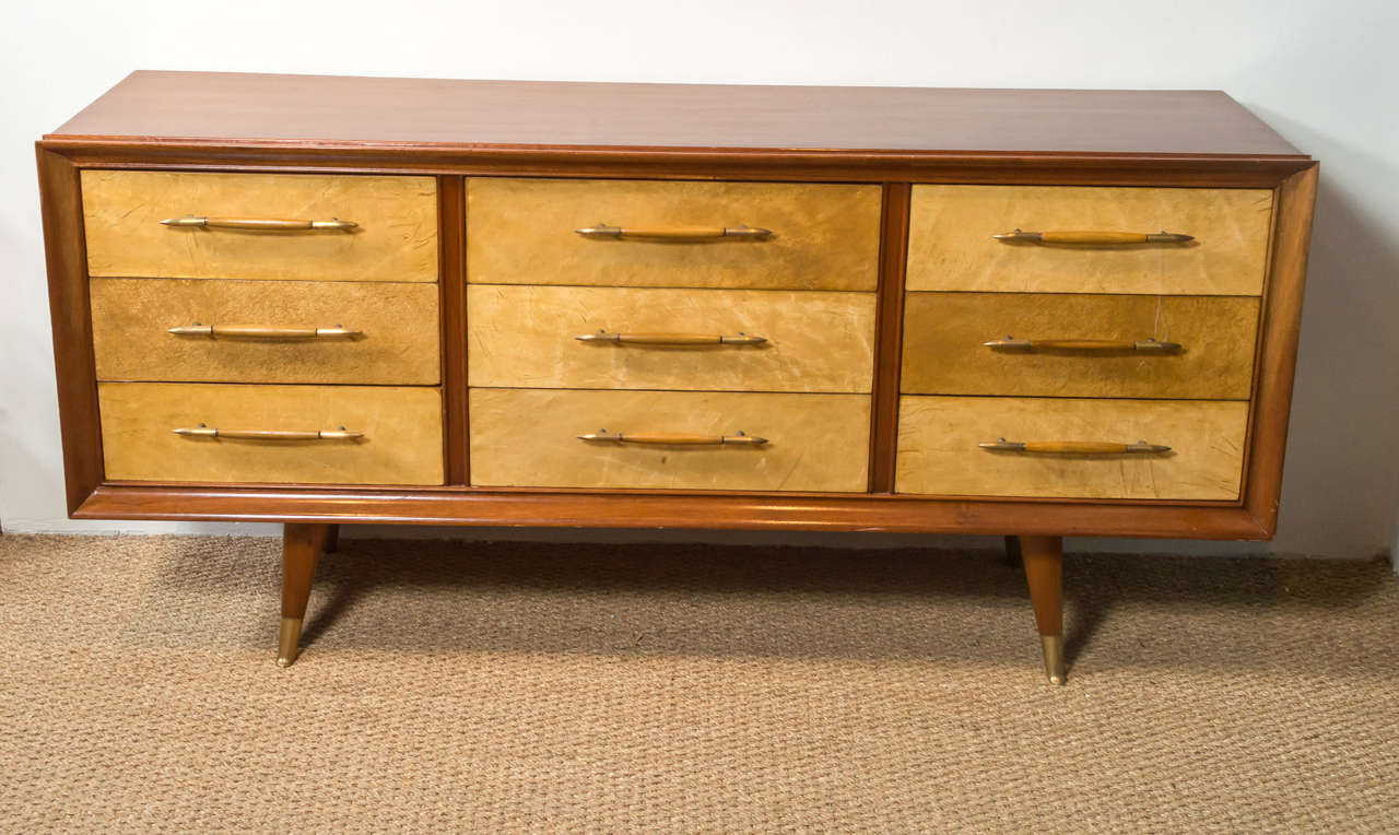 Mid Century Parchment Veneered Chest