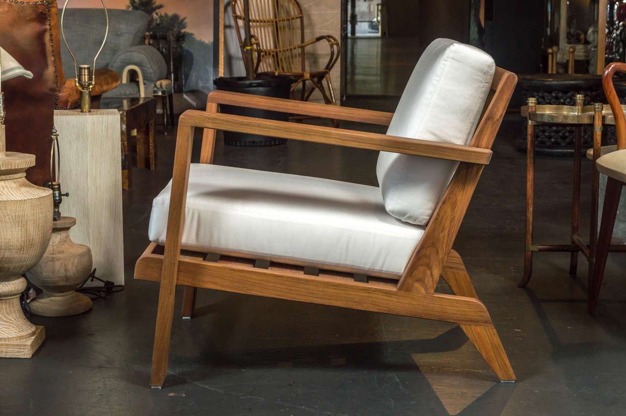 Contemporary French Teakwood Lounge Chairs For Sale