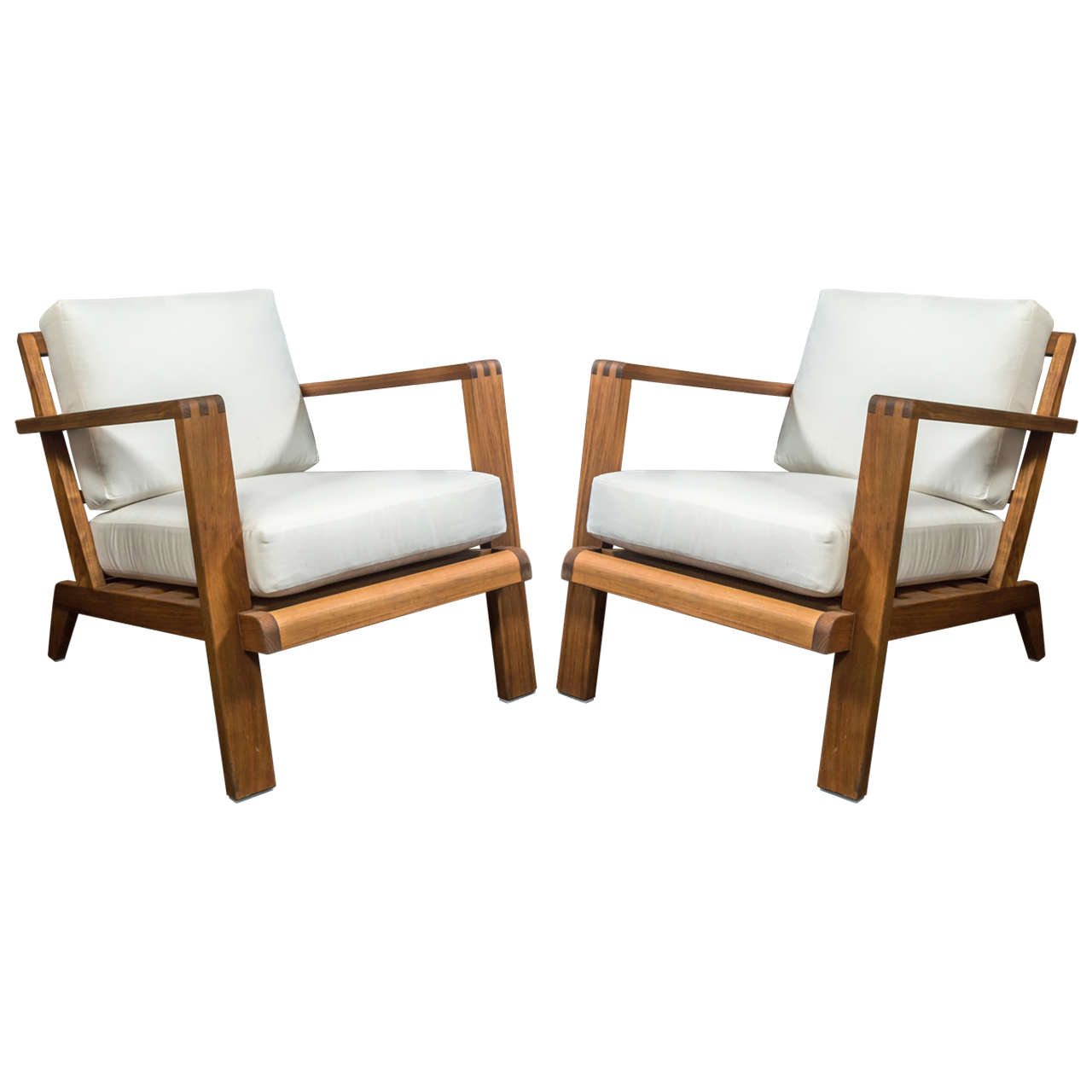French Teakwood Lounge Chairs For Sale