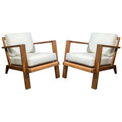 French Teakwood Lounge Chairs
