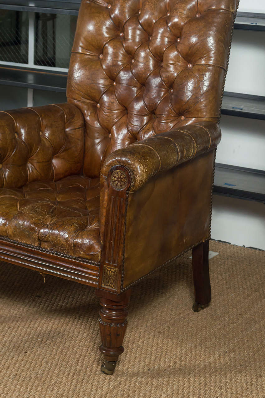 Mid Century Tufted Leather Club Chair In Good Condition For Sale In San Francisco, CA