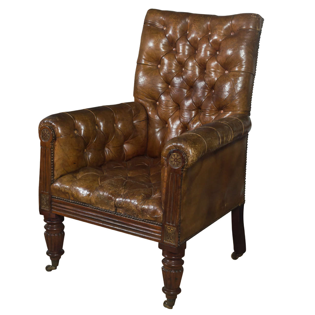 Mid Century Tufted Leather Club Chair For Sale
