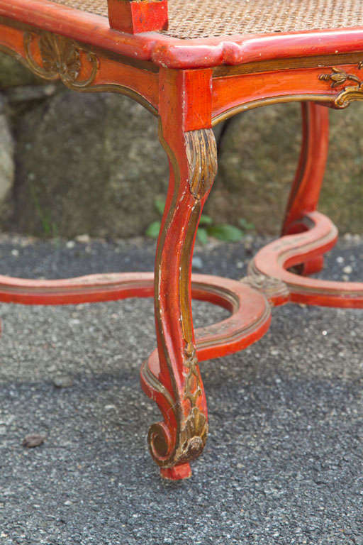 Mid-20th Century Italian Carved and Painted Wood Armchair, w/caned seat &back. For Sale