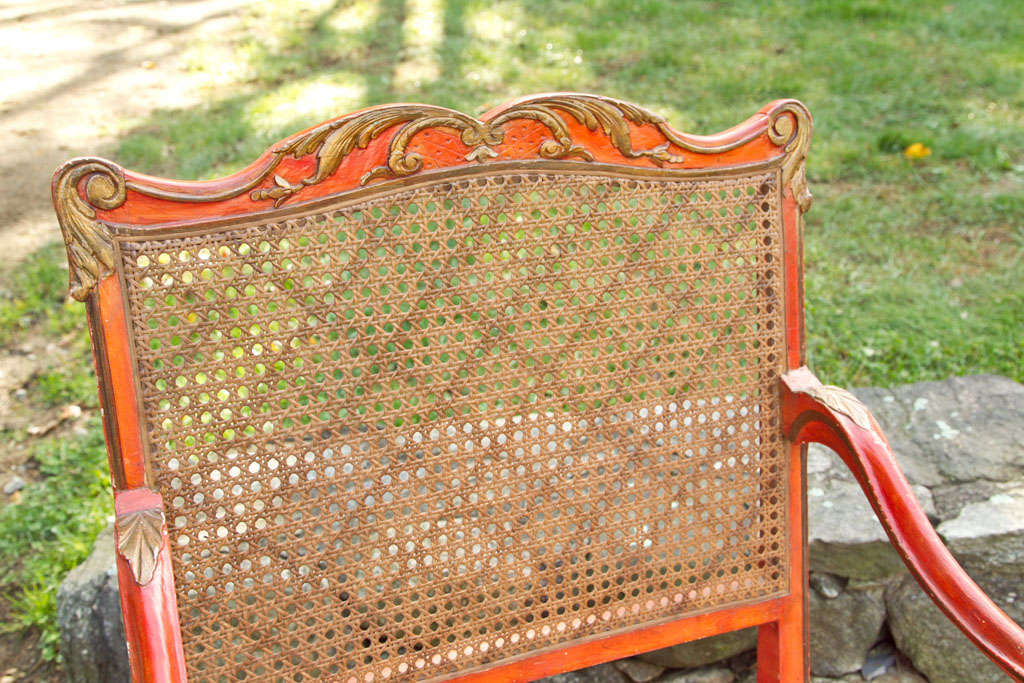 Italian Carved and Painted Wood Armchair, w/caned seat &back. For Sale 2