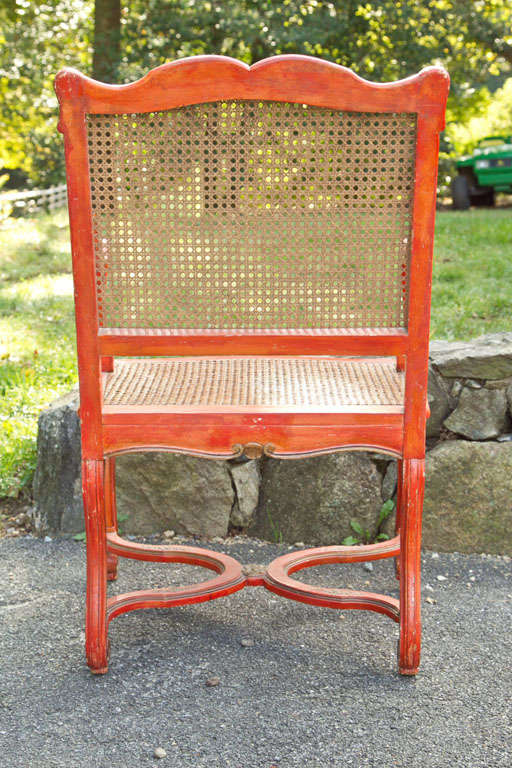 Italian Carved and Painted Wood Armchair, w/caned seat &back. For Sale 6