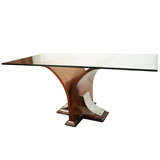 Machine Age Cocktail Table with Stylized Walnut Base