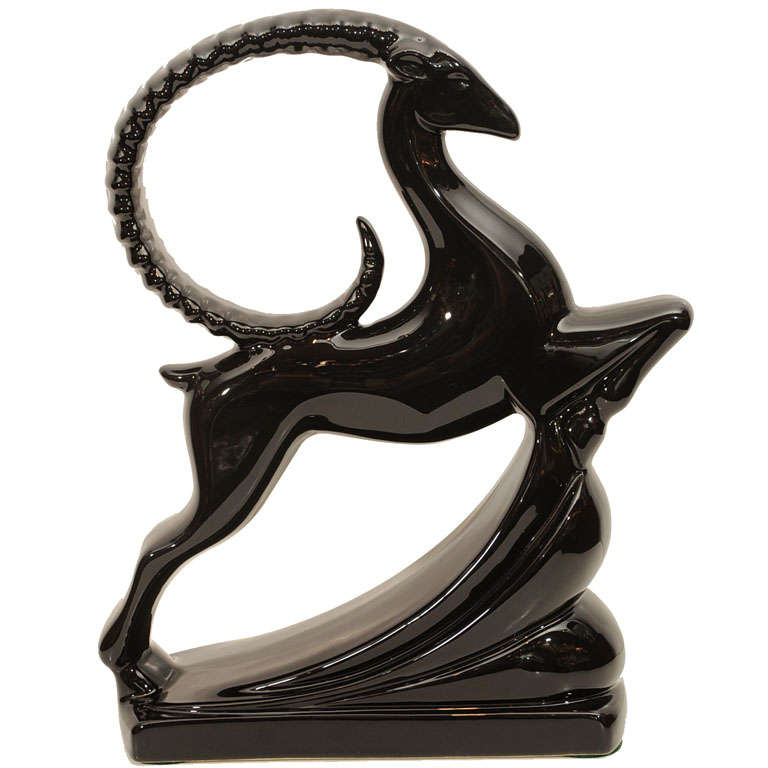 Highly Stylized Ceramic Gazelle in Black Gloss