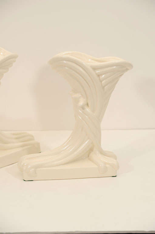 Pair of Ceramic Art Deco Stylized Cornucopia Vases