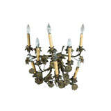 Pair Bronze Floral Eight Light Sconces
