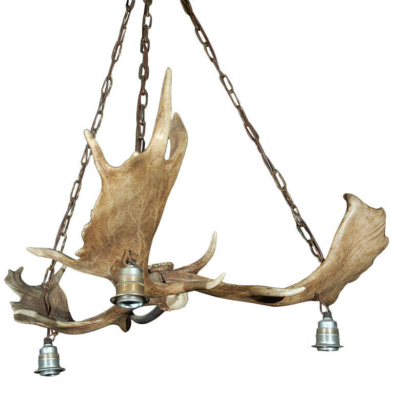Elk Horn Three Light Chandelier For Sale