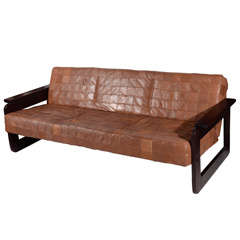 Brazilian Rosewood and Leather Sofa by Percival Lafer