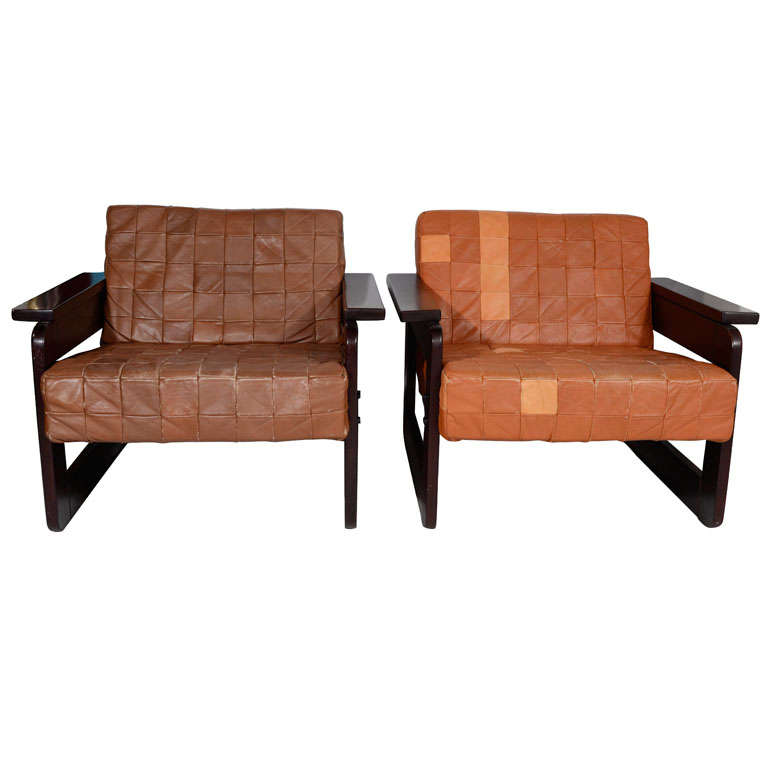 Brazilian Rosewood and Leather Armchairs by Percival Lafer For Sale