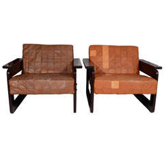 Brazilian Rosewood and Leather Armchairs by Percival Lafer