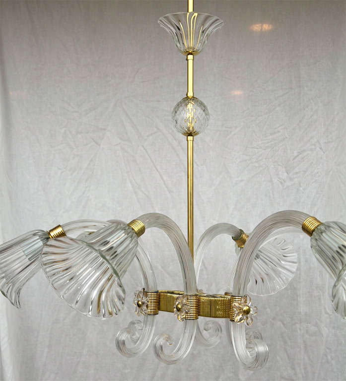 Monumental 1940's Barovier Crystal Six-Arm Chandelier