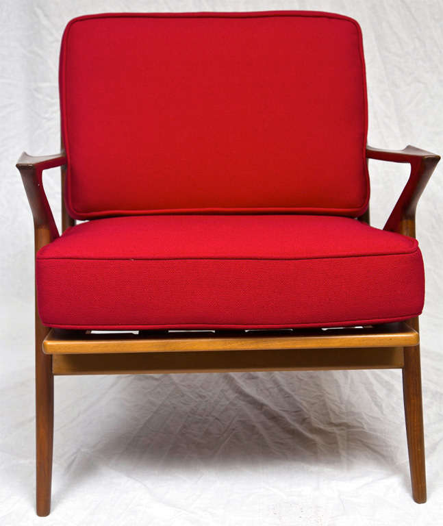 Pair  of Teak Selig "Z" Chairs in Cherry Red