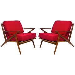 Pair  of Teak Selig "Z" Chairs in Cherry Red