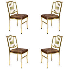 Set of Four Faux bamboo Brass Dining Chairs