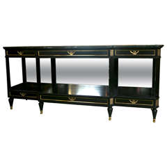 Ebonized French Marble Top Console Table by Jansen