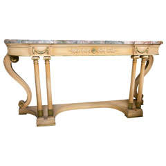 French Painted Marble Top Console Table Stamped Jansen