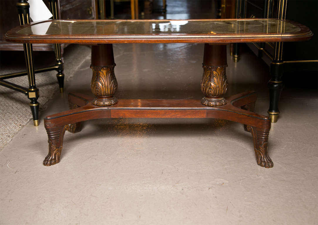 Gilt Glass Top Mahogany Coffee Table Stamped Jansen