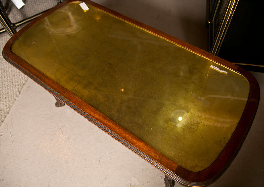 Wood Gilt Glass Top Mahogany Coffee Table Stamped Jansen