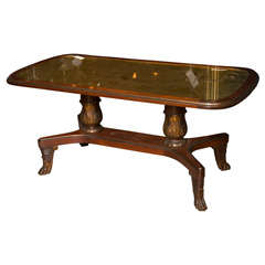 Gilt Glass Top Mahogany Coffee Table Stamped Jansen