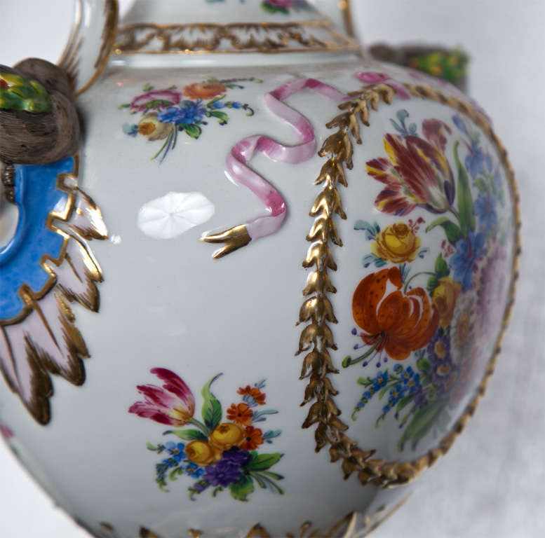 Mid-20th Century Pair of Porcelain Meissen Style Urn Form Lamps, No Shades