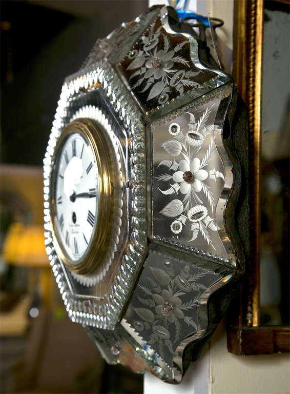 French Venetian Glass Mirrored Clock