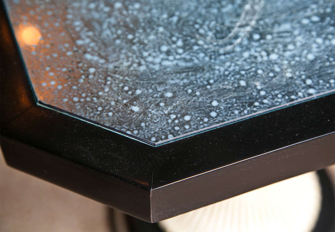 American Pair of Painted Silver-Leaf Glass Top End Tables