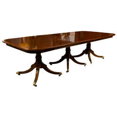 Antique English Triple Pedestal Regency Style Dining Table