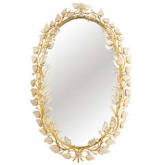 Glass leaf surround backlit mirror by Bagues