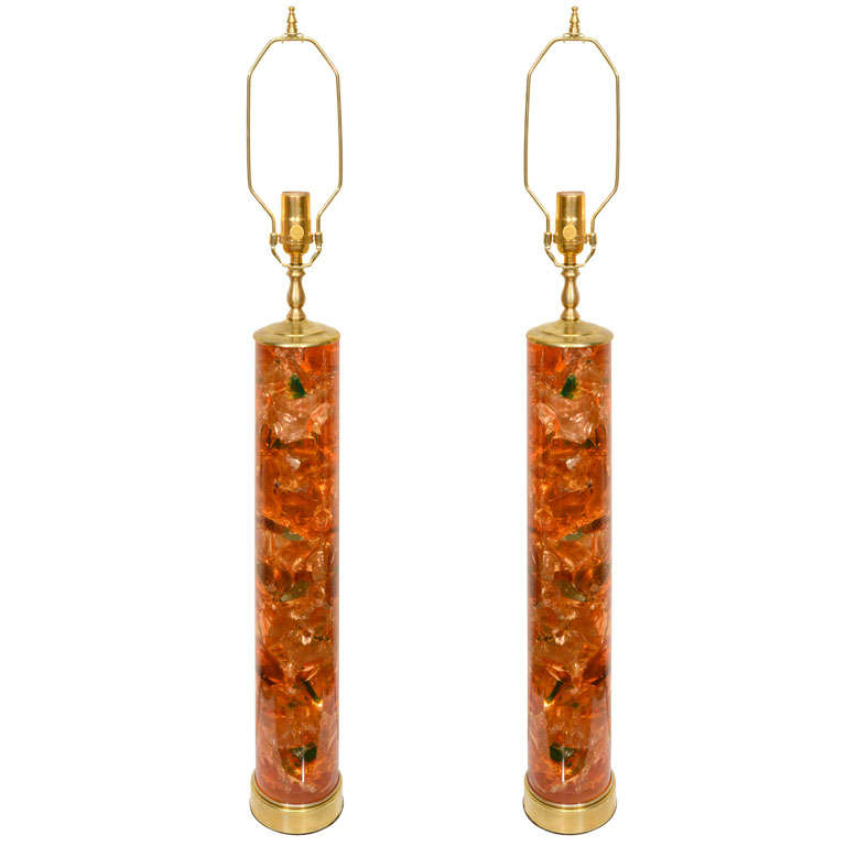 Pair of Fragmented Orange Resin Table Lamps by Pierre Giraudon